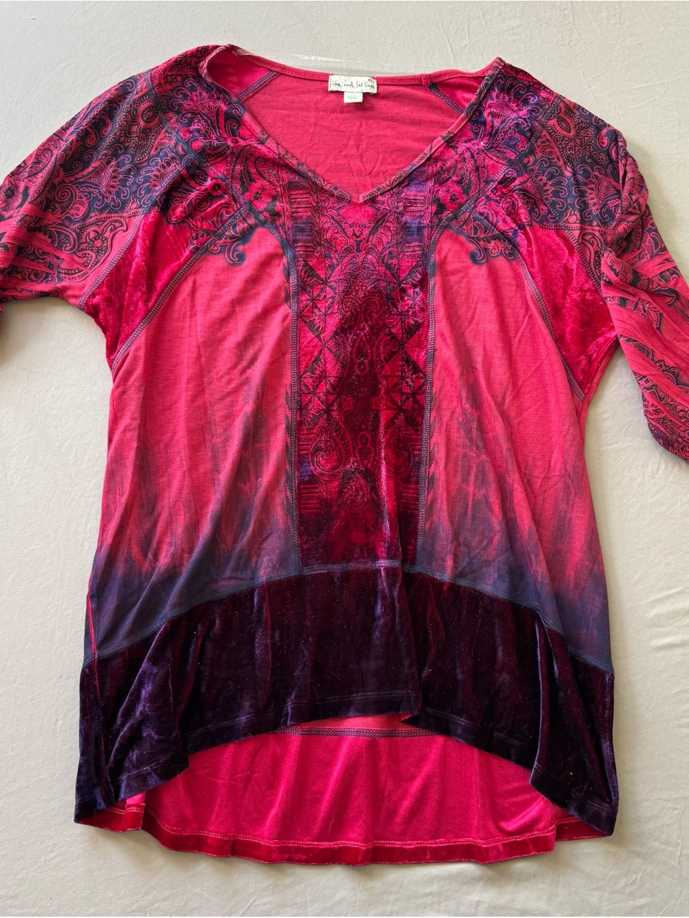 Y2K One World Velvet Mosaic Print Tunic Top - Picture 2 of 6
